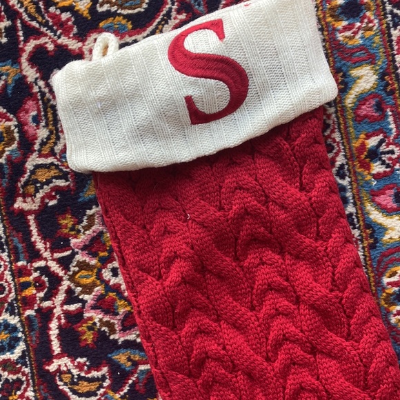 15 inch cabled sweater knit Christmas stocking embroidered S. - Picture 2 of 5